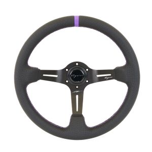 Vigor Steering Wheel Daytona Purple Cross Stitching Boaz Special Black - Black 350mm Perforated Leather