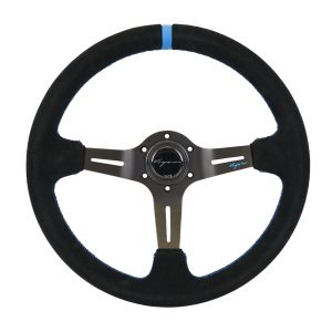 Vigor Steering Wheel Daytona Blue Cross Stitching With Blue Center Line Black - Black 350mm Suede