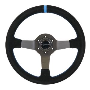 Vigor Steering Wheel Silverstone Blue Cross Stitching With Blue Center Line Black - Black 340mm Suede