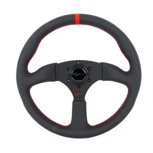 Vigor Steering Wheel Spa Red Cross Stitching With Red Center Line Black - Black 350mm Leather