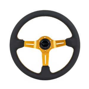 Vigor Steering Wheel Daytona Gold Cross Stitching Black - Gold 350mm Leather