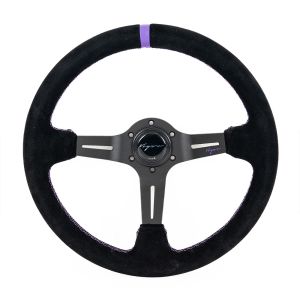 Vigor Steering Wheel Daytona Purple Cross Stitching With Purple Center Line Black - Black 350mm Suede