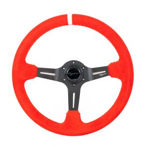 Vigor Steering Wheel Daytona Red Cross Stitching With White Center Line Red - Black 350mm Suede