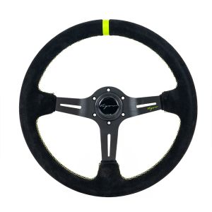 Vigor Steering Wheel Daytona Green Cross Stitching With Green Center Line Black - Black 350mm Suede