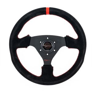 Vigor Steering Wheel Monza Red Cross Stitching With Red Center Line Black - Black 330mm Suede