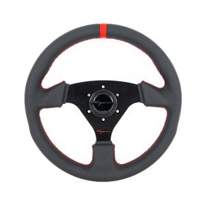 Vigor Steering Wheel Monza Red Cross Stitching With Red Center Line Black - Black 330mm Perforated Leather