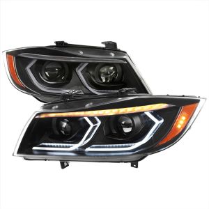 SK-Import Headlights With Sequential Turn Signal Lights Black Housing Clear Lens BMW 3-serie