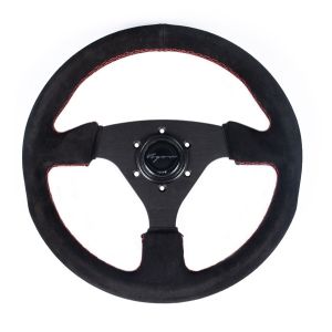 Vigor Steering Wheel Monza Black - Black 330mm 30mm Suede Red Waffle Stitch
