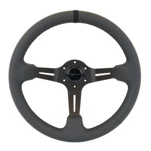 Vigor Steering Wheel Daytona Three Center Line Embroidery Black - Black 350mm 70mm Leather Black Waffle Stitch