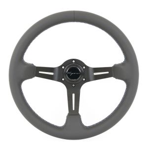 Vigor Steering Wheel Daytona Black - Black 350mm 70mm Leather Motorsport Waffle Stitch