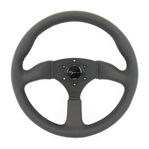 Vigor Steering Wheel Spa Black - Black 350mm 50mm Leather Black Waffle Stitch