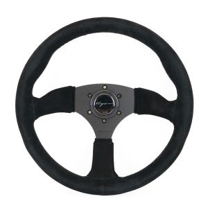 Vigor Steering Wheel Spa Black - Black 350mm 50mm Suede Black Waffle Stitch