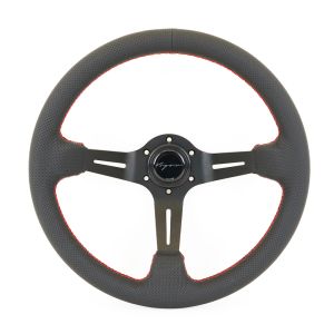 Vigor Steering Wheel Daytona Black - Black 350mm 70mm Perforated Leather Red Waffle Stitch