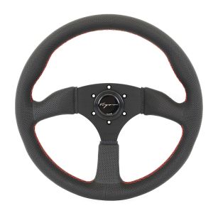 Vigor Steering Wheel Spa Black - Black 350mm 50mm Perforated Leather Red Waffle Stitch