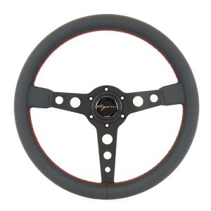 Vigor Steering Wheel Monte Carlo Black - Black 350mm 20mm Leather Red Waffle Stitch