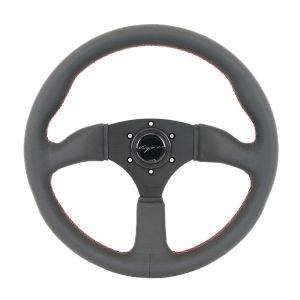 Vigor Steering Wheel Spa Black - Black 350mm 50mm Leather Red Waffle Stitch
