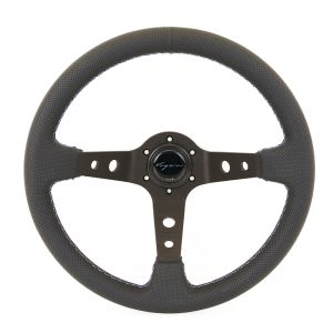 Vigor Steering Wheel Speedway Motorsport Waffle Stitch Black - Black 350mm Perforated Leather