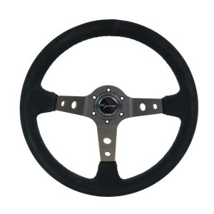 Vigor Steering Wheel Speedway Black - Black 350mm 90mm Suede Black Waffle Stitch