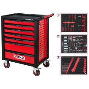KS tools Tool Trolley Racingline 7 Drawers with 215 Tools Red Steel