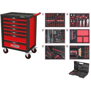 KS tools Tool Trolley Racingline 7 Drawers with 598 Tools Red Steel