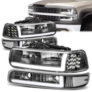 SK-Import Headlight DRL LED Black Housing Chevrolet Silverado,Suburban,Tahoe