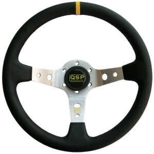 QSP Steering Wheel Racing Silver 350mm 90mm Leather