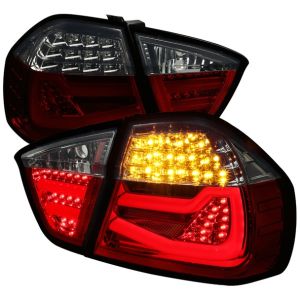 SK-Import Tail Lights With Ledstrip Chrome Housing Red Smoke Lens BMW 3-serie Pre LCI