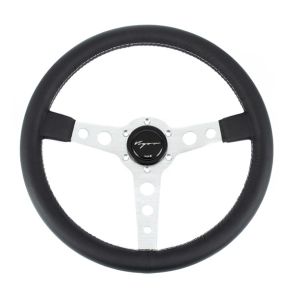 Vigor Steering Wheel Monte Carlo Silver - Black 350mm 20mm Leather Grey Double Horizontal Stitching