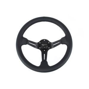 Vigor Steering Wheel Daytona Black - Black 350mm 70mm Leather Black Waffle Stitch