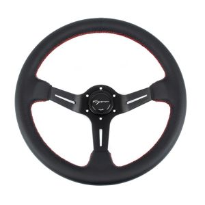 Vigor Steering Wheel Daytona Black - Black 350mm 70mm Leather Red Waffle Stitch