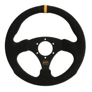 QSP Steering Wheel Racing Black Cross Stitching Flat Black 300mm Suede