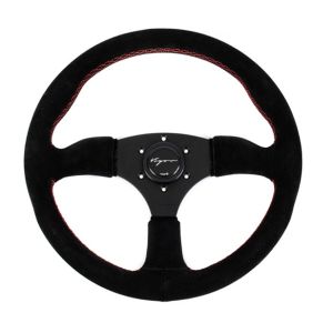 Vigor Steering Wheel Spa Black - Black 350mm 50mm Suede Red Waffle Stitch