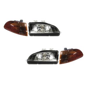 DEPO Headlights + SONAR Corners Black Chrome Housing Smoked Amber Lens Honda Civic