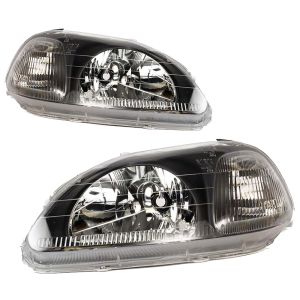 TYC Headlights JDM Manual Adjustable Black Housing Honda Civic Pre-Facelift 1996-1998 Phase 1