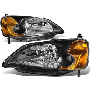 SK-Import Headlights JDM Style Black Housing Amber Lens Honda Civic Pre Facelift