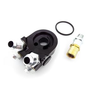 D1 Spec Oil Cooler Sandwich plate With Thermostat Double Angled Black Aluminum