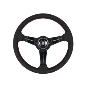 Nardi Steering Wheel Red Cross Stitching Deep Dish Black 330mm Perforated Leather