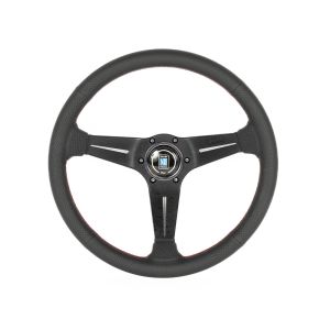 Nardi Steering Wheel Red Cross Stitching Deep Dish Black 350mm Perforated Leather