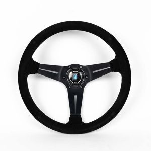 Nardi Steering Wheel Red Cross Stitching Deep Dish Black 350mm Suede
