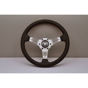 Nardi Steering Wheel Red Cross Stitching Deep Dish Silver 330mm Perforated Leather