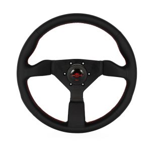 Personal Steering Wheel Red Cross Stitching Flat Black 350mm Leather