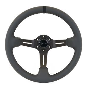 Vigor Steering Wheel Daytona Black Cross Stitching Three Center Line Embroidery Black - Black 350mm Leather