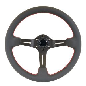 Vigor Steering Wheel Daytona Red Cross Stitching Black - Black 350mm Leather