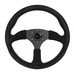Vigor Steering Wheel Spa Red Cross Stitching Black - Black 350mm Suede