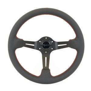 Vigor Steering Wheel Daytona Red Cross Stitching Black - Black 350mm Perforated Leather