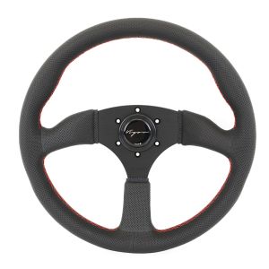 Vigor Steering Wheel Spa Red Cross Stitching Black - Black 350mm Perforated Leather