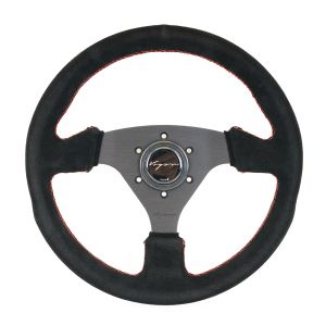 Vigor Steering Wheel Monza Red Cross Stitching Black - Black 330mm Suede