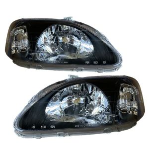 DEPO Headlights JDM Style Manual Adjustable Black Housing Honda Civic Facelift 1999-2001 Phase 2