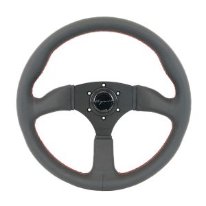 Vigor Steering Wheel Spa Red Cross Stitching Black - Black 350mm Leather