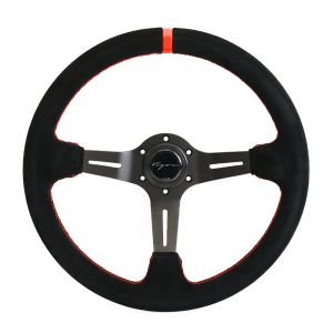 Vigor Steering Wheel Daytona Red Cross Stitching Red Leather Center Line Black - Black 350mm Suede
